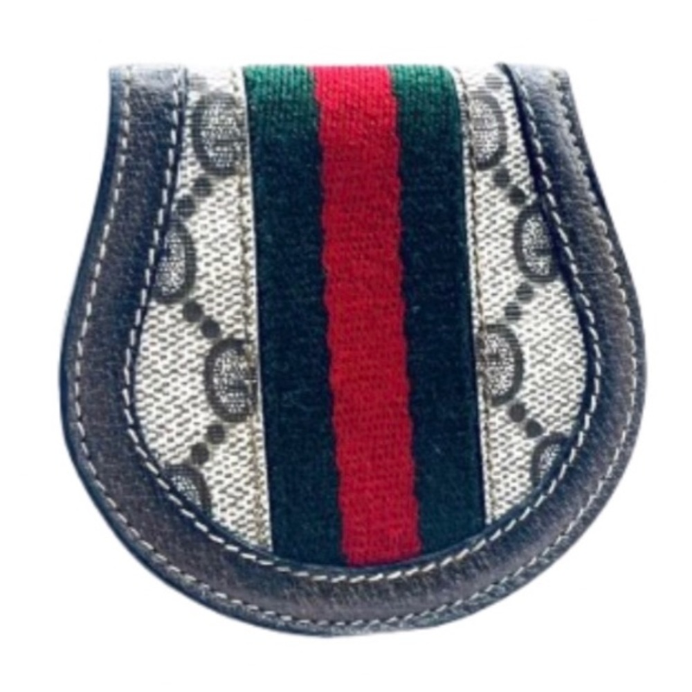 GUCCI GG Supreme Ophidia Sherry Line Navy Leather Snap Coated Canvas Coin Case
